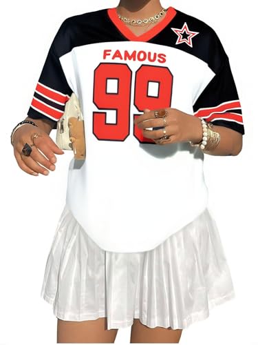 Oversized Jersey Shirts for Women Shirts Y2K Number Graphic Jerseys V Neck Cute Streetwear Tee Tops Black-red