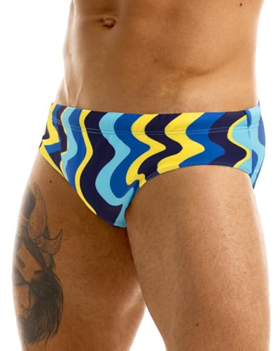 MIZOK Mens Striped Swim Briefs Sexy Low Rise Bikini Swimwear2