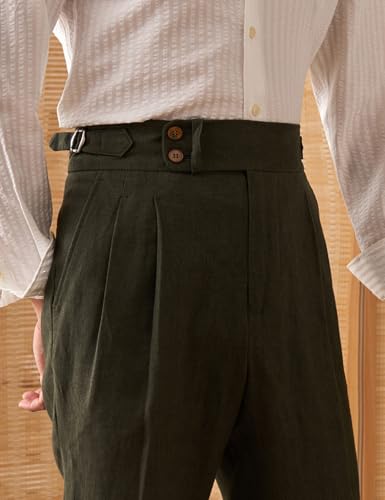 Men's Linen Pants Casual High Waist Adjustable Pants Summer Beach Lightweight Pants Italian Style2