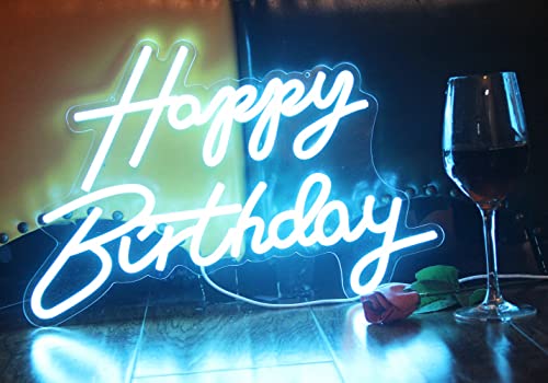 Image of LED Neon Happy Birthday Sign Night Light Birthday Party Decorations Ice Blue USB Operated Decorative for Backdrop Party Bedroom Wall Decor 5v