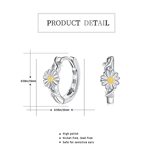 Daisy Earrings For Women Girls 925 Sterling Silver April Birth Flower Huggie Hoop Earrings Hypoallergenic Earrings For Senstive Ears Daisy Jewelry Gifts For Daughter Girlfriend Wife #TOP4