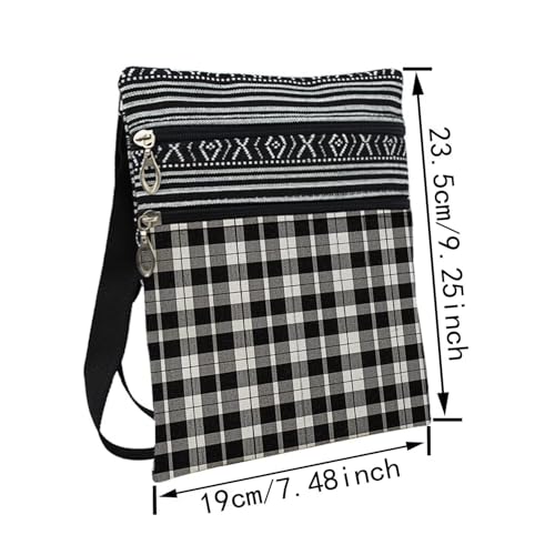 Black & White Checkered Pattern Messenger Bag Small Ethnic Adjustable Strap Crossbody Zipper Pouch Checkered Phone Organizer Wallet Cute Shoulder Handbag for Women Friends2
