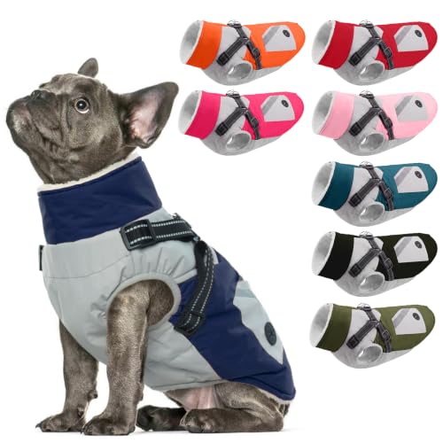 IECOii Dog Jackets for Small Dogs, Winter Dog Coat with Harness Built in,M