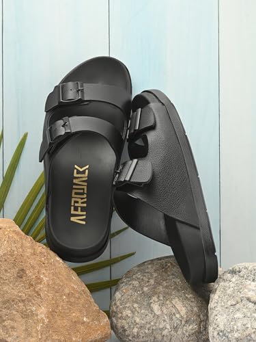 Image of AFROJACK Men's Sandals | Casual Sandal /Slippers For Men With PU Upper | Comfortable Sole Stylish & Durable Design | Slip-on Style | Light Weight, s4500