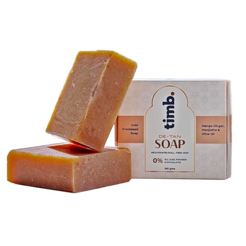Image of Timb Tan Removal Bath Soap Bar | Handmade Cold Processed Skin Brightening Bathing Soap | With Mango Ginger, Manjistha & Olive Oil | 100% Chemical Free | For Men & Women - 100g (Pack of 2)