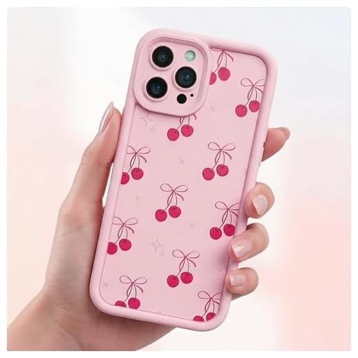 Sweet Cherry Design for iPhone 15 Pro Max Case, Flexible TPU Phone Case with Enhanced Grip, Pink Phone case, Accurate Button Cutouts