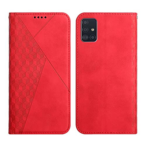 KOUYI Coque pour Samsung Galaxy A51, Premium Flip Housse Étui Protection Rabat Clapet Portefeuille Phone Cover Magnétique [Porte Cartes] Antichoc Béquille Cover (Rouge)