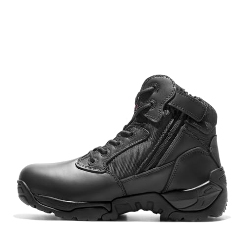 NORTIV 8 Mens Military Tactical Work Boots Side Zip Outdoor Hiking Leather Motorcycle Combat Boots,Size 11,Black,ALLOY