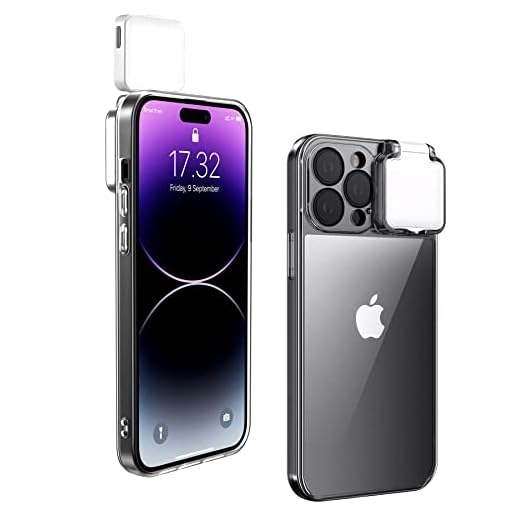 AJDSE Selfie Light for iPhone 14 Pro Max Case Light Up Flash Lighting Selfie Case Rechargeable LED Compatible with Live Stream/Makeup/TIK Tok/Video- Selfie Illuminate for Women Crystal Clear