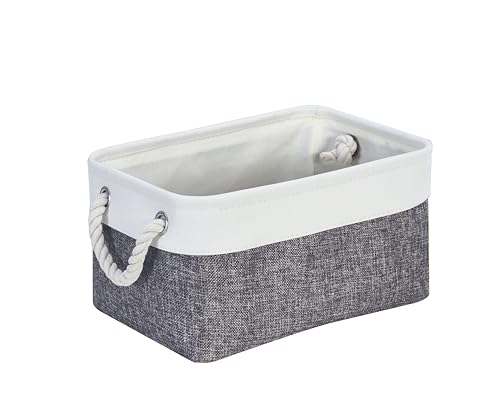Mangata Soft Fabric Storage Basket for Shelf & Wardrobe, Multi-Size, Rectangular Linen Organiser Box with Handles, 31x21x16 cm, Dark Grey & White (Small, 1 Pack)