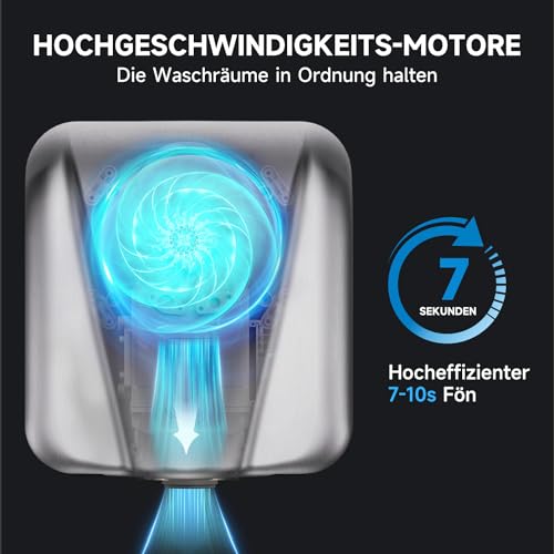 AIKE Elephant Kommerzieller Händetrockner, Hochgeschwindigkeits, Langlebiger Edelstahl für Hochfrequenzierte Toiletten, 220V AK2812 (Gebürstet)