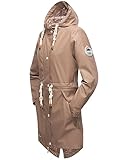 Navahoo Damen Übergangsjacke Regenmantel wasserdichte lange Regenjacke mit verstellbarer Kapuze und geschweißten Nähten Tropical Stormoo Taupe Gr. M