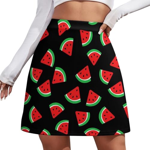 4TH N Short Skirts for Women, Fashion A-Line Mini Skirts High Wasited and Double Layer for All Occasions, Comfortable Skirt Skorts, Chic Watermelon Fruit Pattern, (M)