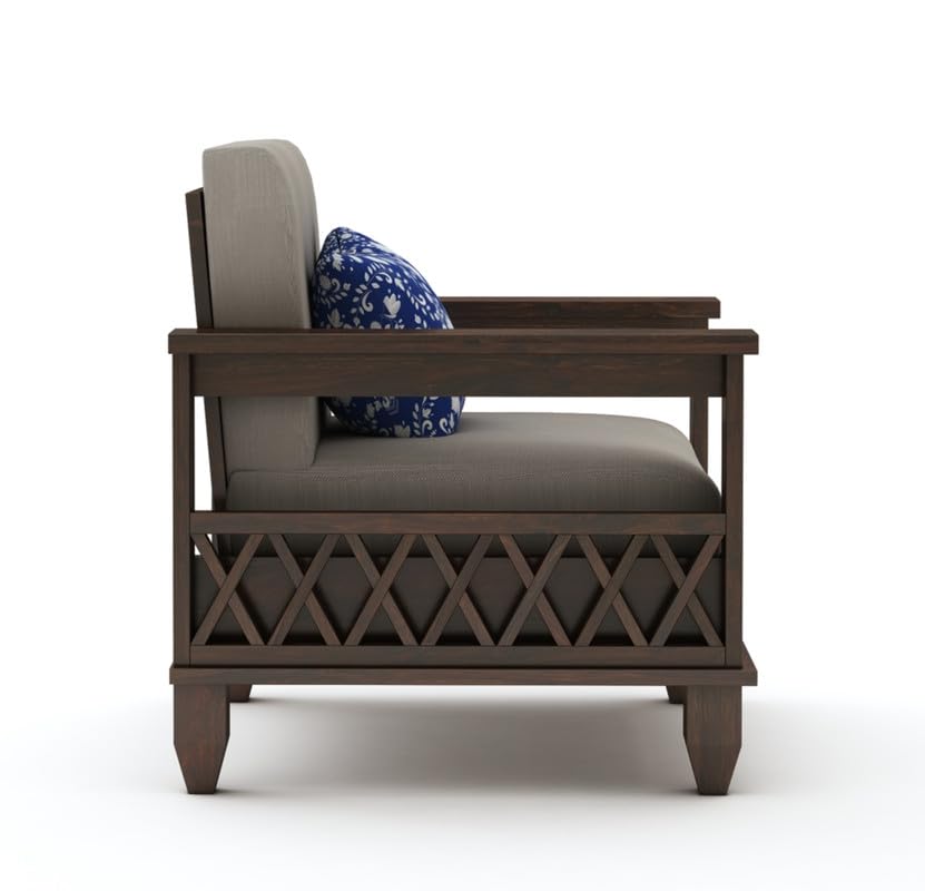 Image of STRATA FURNITURE Sheesham Wood 1 Seater Sofa Set for Living Room Hall Home Solid Wooden Single Seater Sofa Set Furniture (Walnut Finish)