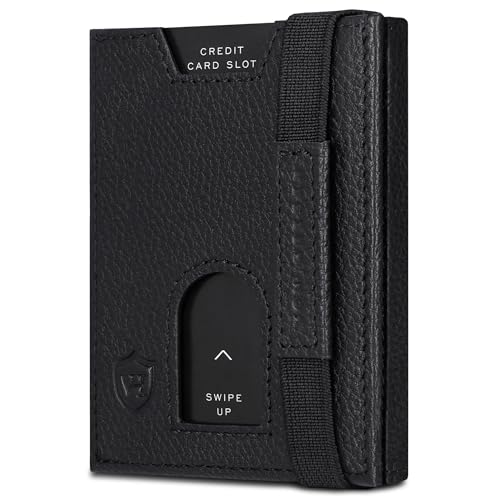VON HEESEN Slim Wallet met RFID-bescherming, kaartenetui voor heren en dames, mini-portemonnee van leer, kleine portemonnee, zwart, MIT MÜNZFACH, Met mini-muntvak