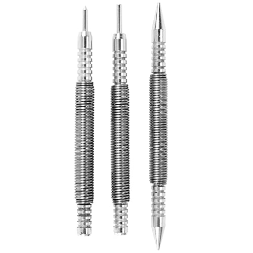 Hxyrxib 3 Pcs Nail Set and Hinge Pin Tool Center Punch Spring Loaded for Door 1/32 Inch 1/16 Dual, 1/8, silver
