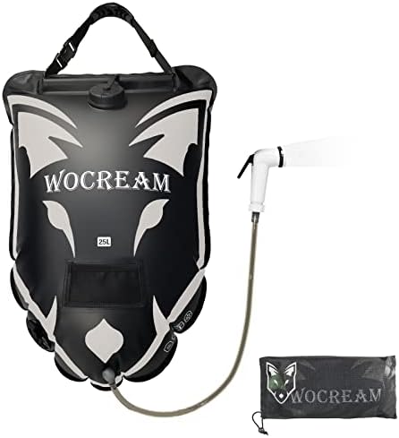 Wocream Wolf-Head Camping Shower Bag, 6.6 Gallons/25L Camp Shower Bag, Large Water Flow, Handheld Shower Head, Solar Heating PVC Shower Bag, Portable Shower for Camping(White)