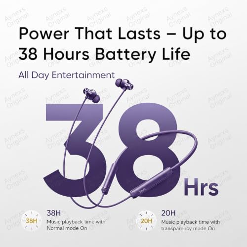 Image of Compatible with Realme 5 ANC Bluetooth Neckband Earphones with ANC and ENC Support, 13.6mm Driver, Long Playback Time, Fast Charging, HD Voice Calling Feature(Purple)