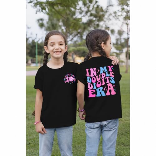 Image of IZYJOY in My Double Digits Era Shirts Girls 10th Birthday T-Shirts 10 Years Old Birthday Party Short Sleeve Summer Tee Tops