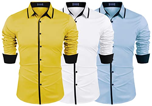 Image of Zombom Combo of Men's Cotton Blend Solid Regular Fit Casual Full Sleeves Shirts (Pack of 3)