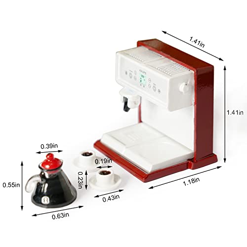 Miniature Coffee Maker with Pot & 2 Cups Sets 1:12 Dollhouse Accessories Coffee Machine Artificial House Decoration Mini Room Scence Decor (Red Maker)
