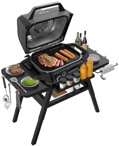 Grill Stand for Ninja Woodfire Outdoor Grills Portable Adjustable Grill Cart Table for Ninja XSKUNSTAND OG700 OG800 OG900 OO101 Series & for Artisan MO201 Pizza Oven Stand Accessories with Shelves