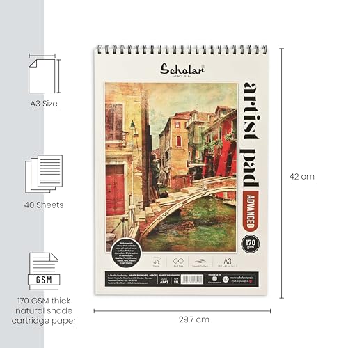 Scholar Artist Pad - Advanced (A3) (170 GSM, Natural Shade Cartridge Paper, Wiro Bound)
