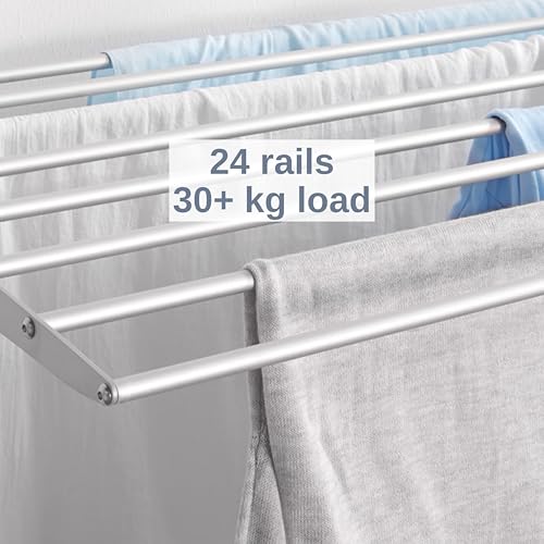foxydry Tower Wall Mounted Clothes Airer Vertical Wall Mounted Retractable Clothes Drying Rack for Indoor and Outdoor Use (88 x 52 x 137 cm, Right Grey) - Image 3