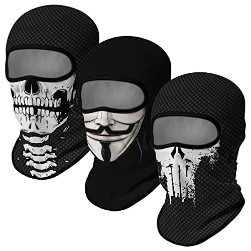 Image of 3PCS Balaclava Ski Mask Motorcycle Full Face Mask Outdoor Tactical Hood Headwear Mask Unisex for Cycling Halloween Windproof