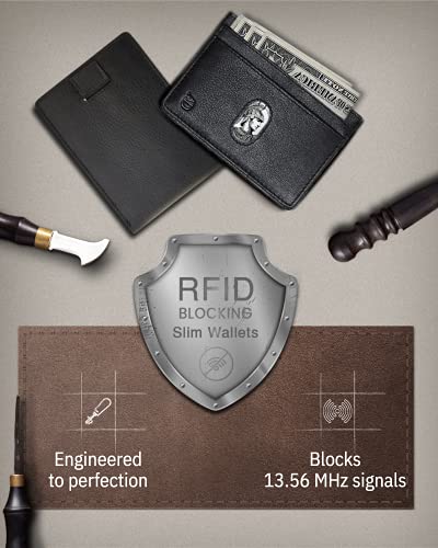 Access Denied REAL LEATHER Slim Wallets For Men - Minimalist Card Holder Bifold Mens Wallet Front Pocket RFID Blocking Thin Travel4