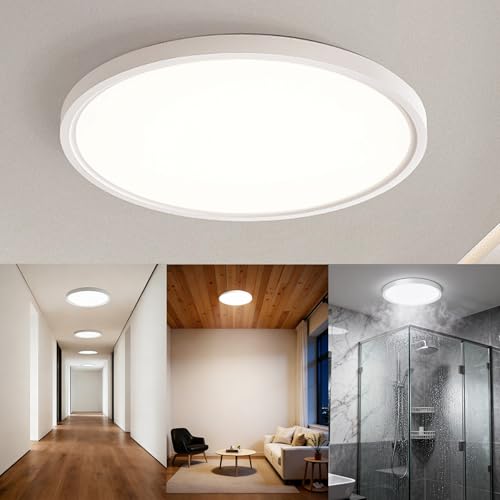 ACXIN LED Deckenleuchte Flach Rund 36W Kaltweiß, IP44 Badlampe Wasserdicht, Deckenlampe Modern für Wohnzimmer, Badezimmer, Schlafzimmer, Küche, Flur, Keller, Ø28,5cm