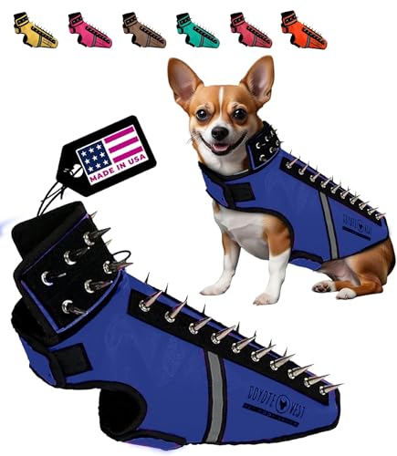 CoyoteVest SpikeVest Dog Harness Vest for Small Dogs, Reflective Dog Vest with Spikes to Shield Your pet from Coyotes, Raptor and Animal Attacks, Anti Hawk Vest, Made in USA (S-Royal Blue)