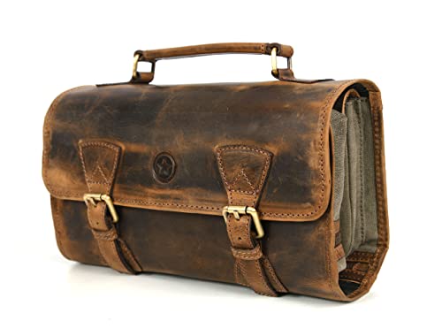 Aaron Leather Goods Hanging Leather Toiletry Bag for Men and Women Brown (Chestnut)