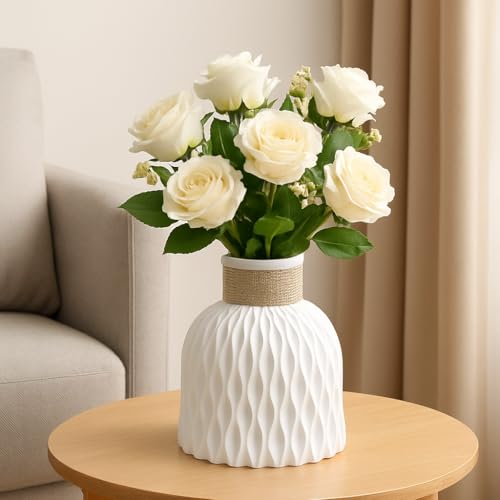 Image of Plastic Pineapple Shape Decorative Vase with Jute Rope Top | Unbreakable Flower Pot for Centre Table, Balcony & Living Room Decor | Only Vase (No Flower) (White)