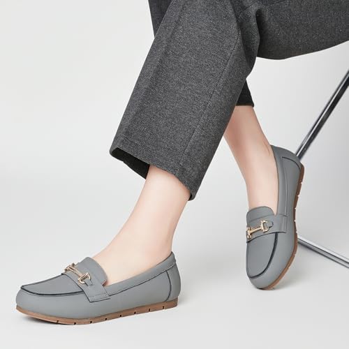 Image of Genuine Leather Loafers for Women Driving Moccasins Business Casual Work Shoes Comfortable & Lightweight Womens Dress Flats Slip On Shoes