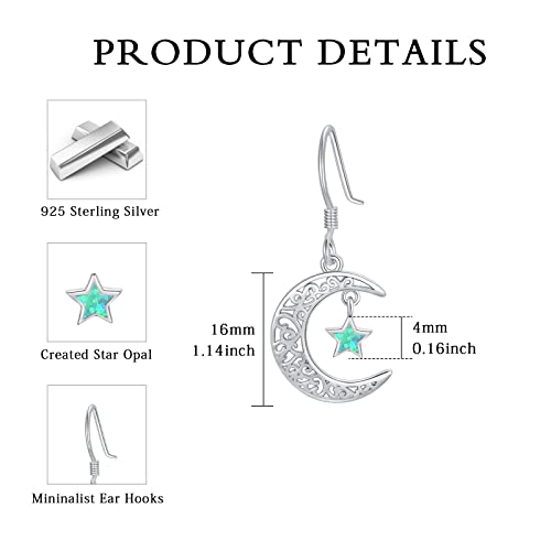 Moon And Star Earrings Sterling Silver Moon Earrings Star Drop Earrings Green Opal Earrings Opal Jewelry Gifts For Women Teen Girls Christmas Jewelry Gifts #TOP5