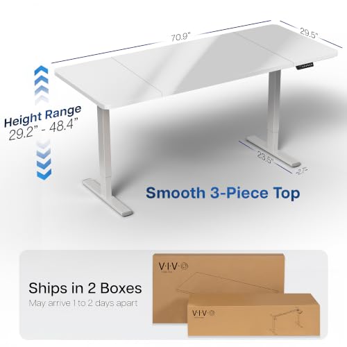 Image of VIVO White Dry Erase 71 x 30 in Standing Desk, DESK-KIT-1G7WE | Electric, Holds 220 lbs, Sit Stand, Height Adjustable Whiteboard Table, Extra Deep Top, 1B Series, Gray Frame