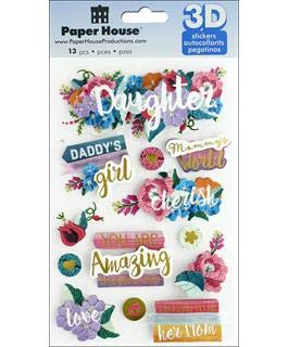 Paper House Productions Dimensional Sticker, Daughter (3 Pack), 3 Piece