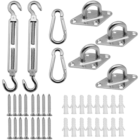 Restoo Sun Shade Sail Hardware Kit 6 inch, 304 Stainless Steel Heavy Duty Shade Sails Installation Kit for Triangle & Rectangle Shade Sail, Anti-Rust Sail Shade Hardware Kit, 40 PCS Cover