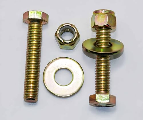 Image of 3 /8 inch x 2 inch Hex Head Bolt by Color Galvanization with Nylon Lock nut and Large Size Washer Assortment Kit,Alloy Steel,Grade 5.(8pcs Pack),by Metalsuberg.