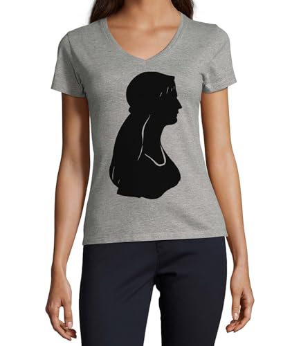 T-shirt col en V femme en coton tribal amérindien gris pour look bohème