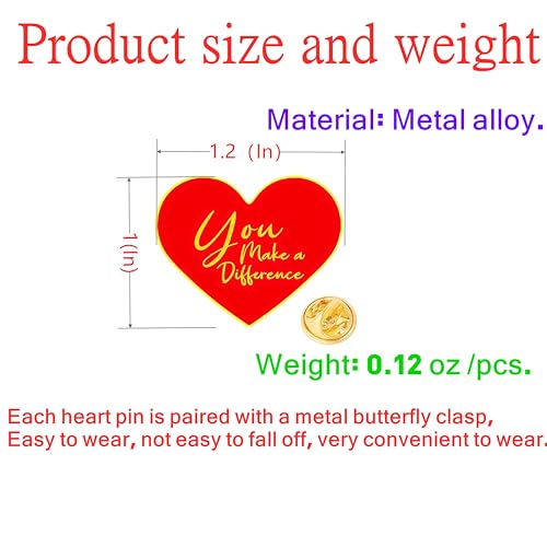 HAFILO 25/50/100PCS heart You Make a Difference Pin Motivational Lapel Pins Recognition brooch Pin Encouraging Pin Badges for Employee Nurse Teacher Volunteer Hats Button Pins bulk2