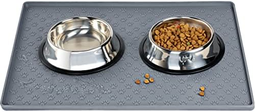 Dog Cat Pet Food Mat Dog Feeding Mat for Food and Water Silicone Dog Dish Mats for Floors Waterproof Slip Dog Bowl Mat with Raised Edges to Prevent Food and Water Messes on Floor