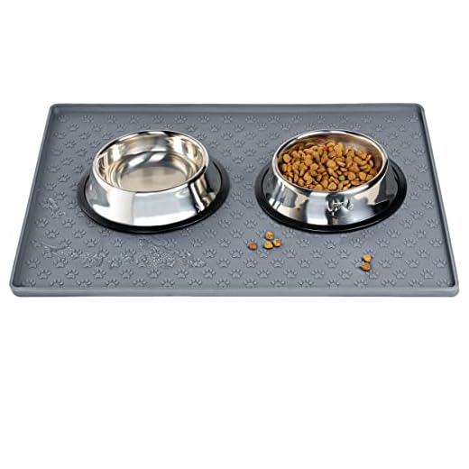 Dog Cat Pet Food Mat Dog Feeding Mat for Food and Water Silicone Dog Dish Mats for Floors Waterproof Slip Dog Bowl Mat with Raised Edges to Prevent Food and Water Messes on Floor
