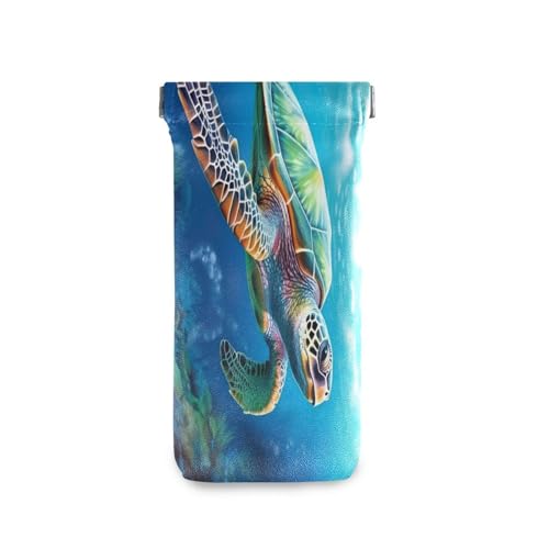 FLildon Sea Turtle Eyeglasses Pouch Squeeze Top Sunglasses Case Soft PU Leather Eyeglass Bag for Men Women