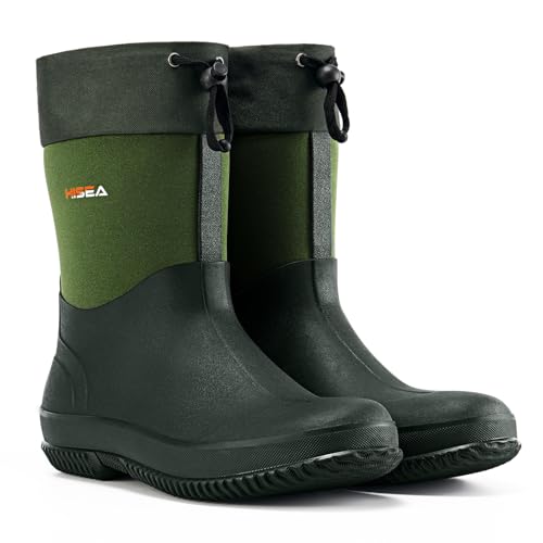 Image of HISEA Unisex Mid Calf Rubber Garden Boots Waterproof Rain Boots Neoprene Outdoor Work Muck Riding Boots for Women Men