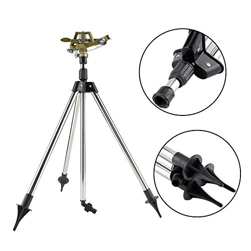 Preisvergleich Produktbild Bewässerungs Set Teleskop Stativ Edelstahl Sprinkler grün Impulsregner Kreisregner 360° verstellbar Zink Bewässerung Sprüher drehbar Bewässerungsgerät für Garten Rasen