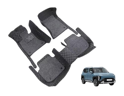 Image of Auto Hub 7D Car Floor Mats Compatible with Kia Syros, Leatherette, 100% Waterproof & Washable, Syross Car 7D Floor Mat, Black