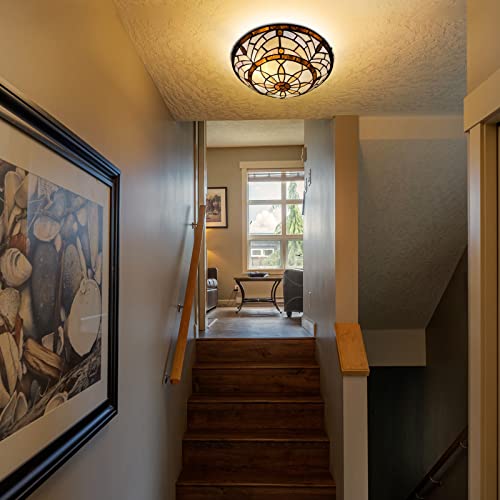 Artzone Tiffany Ceiling Lights, Stained Glass Ceiling Light 2-Lights 12 Inch Tiffany Flush Mount Ceiling Light For Bedroom Dining Living Room Entryway Foyer thumb #3