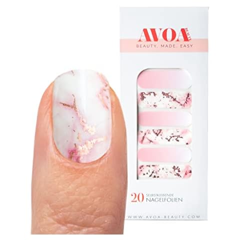 AVOA Beauty Nagelfolie - "Rose Quartz", pink, rosa, weiß, gold, ombre, Farbverlauf, Marmor Nail Art Design, 20 dünne selbstklebende langanhaltende Nail Wraps Cover